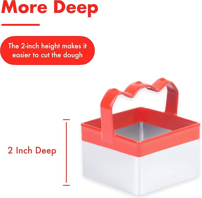 3 Pcs Square Cookie Cutters with Handle 3" 3.5" 4", Perfect for Cookies, Biscuits, & Baking, Durable Stainless Steel, Comfortable Silicone Grip