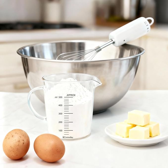 BCnmviku Glass Measuring Cups High Borosilicate 500ML 2CUPS [Insulated Handle | V-Shaped Spout]For Prepping Baking and Cooking Preheated Oven Dishwasher Freezer and Microwave Safe