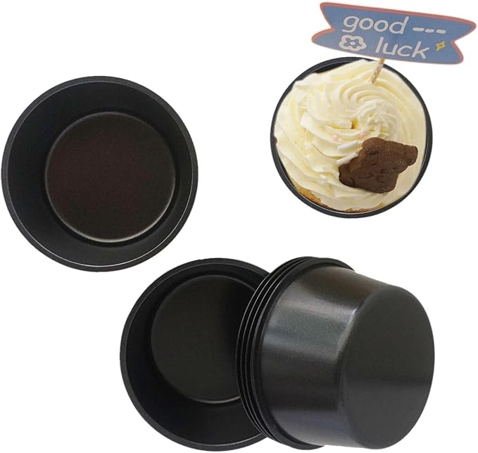 LoveDeal Muffin Pan Individual, 6Pcs Jumbo Muffin Tin Set, Nonstick Round Cupcake Pan for Baking Muffins, Popover, Egg Tarts, Quiche - Carbon Steel, Black