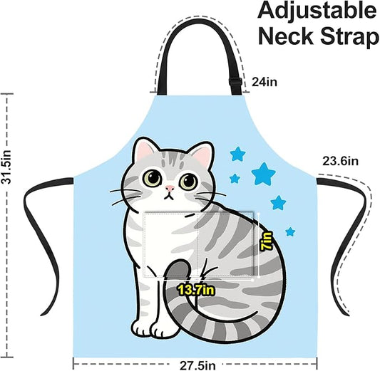 Funny Cat Apron with 2 Pockets Waterproof for Men Women Kitchen Garden Decor