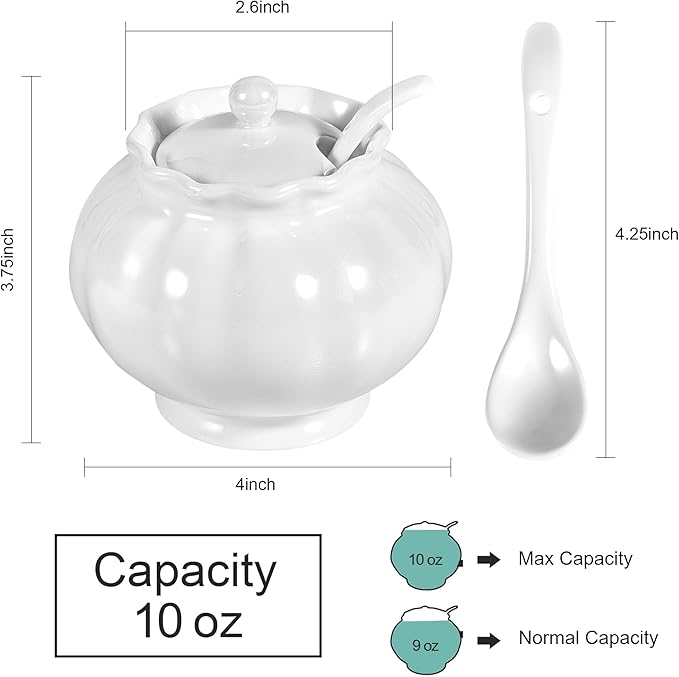 Iridescent Sugar Bowl with Lid and Spoon, Ceramic Sugar Bowl, 9oz Sugar Jar for Coffee Bar, Salt Box Sugar Containers for Seasoning, Spice, Sauce, Elegant Decor for Kitchen Countertop