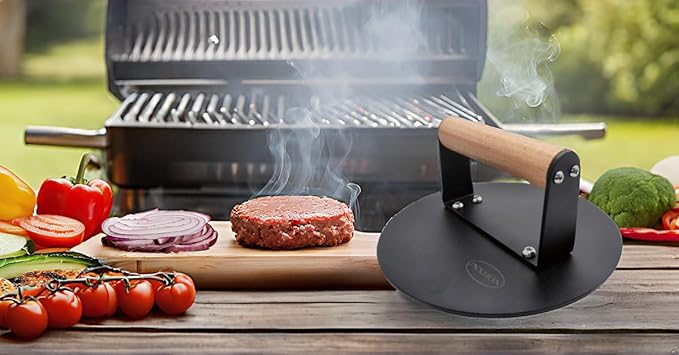 Kitchen Tools Smash Burger Press Suit,3 in 1 Hamburger Patty Storage Container,Burger Press.Bacon Press and Sauce Brushes (Black Round+Rectangle)
