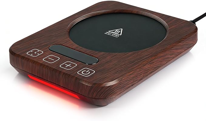 Coffee Mug Warmer with Temperature Control, 36W Electric Mug Heater, 120–180°F Adjustable Desk Cup Warmer with Timer & Auto Shut-Off, Walnut Wood-Grain Finish, for Home & Office, Valentines Day Gifts