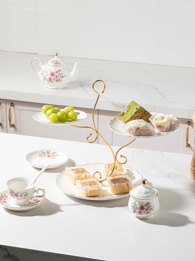 Sweejar 3 Tier Ceramic Cake Stand Wedding, Dessert Cupcake Stand for Tea Party Serving Platter (Bright White)
