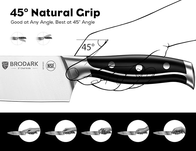 BRODARK Kitchen Knife Set: Full Tang 15 Pcs Professional Chef Knife Set with Sharpener, Razor-sharp Knives Set for Kitchen, German Stainless Steel Knife Block Set, Gift Box for Men Women