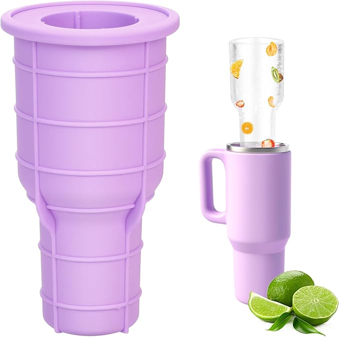 Tumbler Ice Mold for Stanley Cup 30-40 oz - Silicone Hollow Cylinder Ice Mold, Ice Cube Tray for Chilling Cocktails, Whiskey, Drinks, Coffee, Easy Fill and Release Ice Maker-Purple