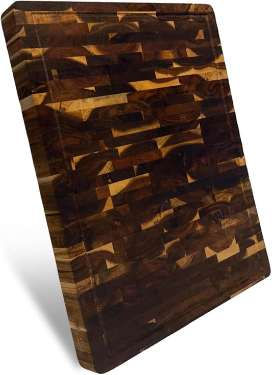 Walnut Wood Cutting Board for Kitchen, End Grain Chopping Board with Juice Groove, Heavy Duty Checkered Board for Cheese and Vegetables, Non-slip Feet, 20" × 15" × 1.5"