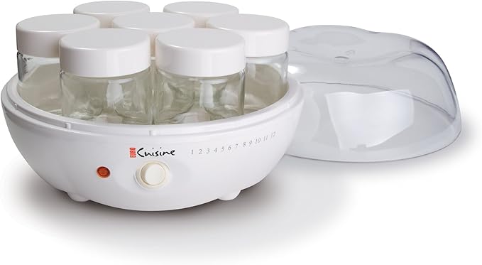Euro Cuisine YM80 Electric Yogurt Maker Machine- Promote Gut Health with Probiotic Rich Homemade Yogurt -Home Yogurt Incubator with Glass Jars, White