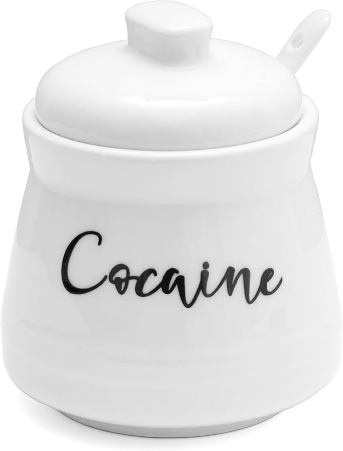 Ceramic Sugar Bowl with Lid and Spoon - Funny Sugar Container with Lid and Spoon for Coffee Bar Decor, 12 oz Sugar Jar Sugar Dispenser Gag Gift (White)