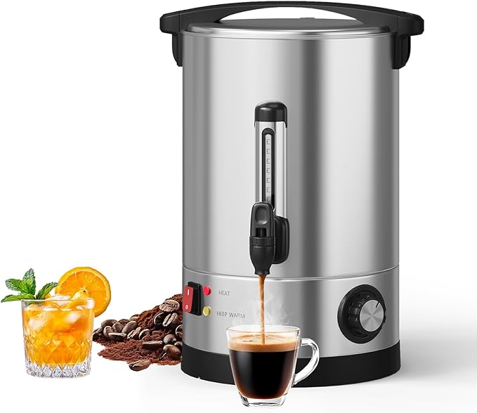 Garvee 70 Cups Commercial Coffee Urn, 10 L/2.6 gal Large Capacity Stainless Steel Hot Coffee Maker, Double Wall Heat Retention Thermal Carafe for Wedding, Buffet, Catering, Events, Party Gathering