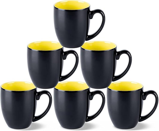GBhome 12oz Coffee Mugs Set of 6, Large Ceramic Coffee Mugs for Man, Woman, Dad, Mom, Modern Coffee Mugs Set with handle for Tea/Latte/Cappuccino/Milk/Cocoa. Dishwasher&Microwave Safe,Yellow