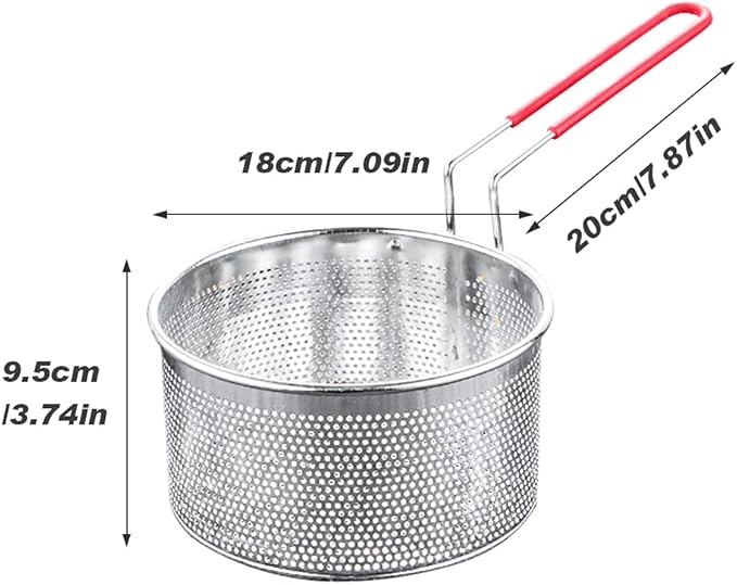 Stainless Steel Deep Frying Basket with Long Handle, Fried Food Filter Basket, Pasta Strainer Colander for Home Restaurant (SIZE:7.09 inch)