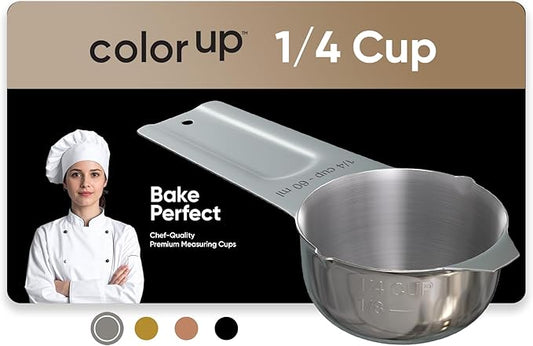 Color Up ¼ Cup Measuring Cup (60 ml) – Premium Chrome Stainless Steel, Accurate for Wet & Dry Ingredients, Embossed Markings, Easy-Pour Spouts, Dishwasher-Safe, Kitchen Essential