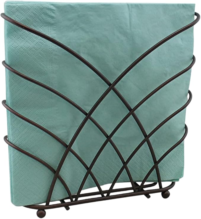Criss Cross Metal Napkin Holder – Upright Tabletop Dispenser, Oil-Rubbed Bronze Finish, Modern Self-Standing Design with Raised Feet – Holds Paper Napkins for Kitchen, Dining, Bar
