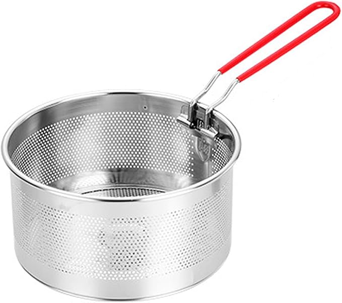 Tenta Kitchen Pasta Strainer Boiling Blanching Colander Vegetable Steamer Basket Stainless Steel Fryer Basket with Removable handle Insert for Veggie Fish Seafood Cooking and heat food 8 inch