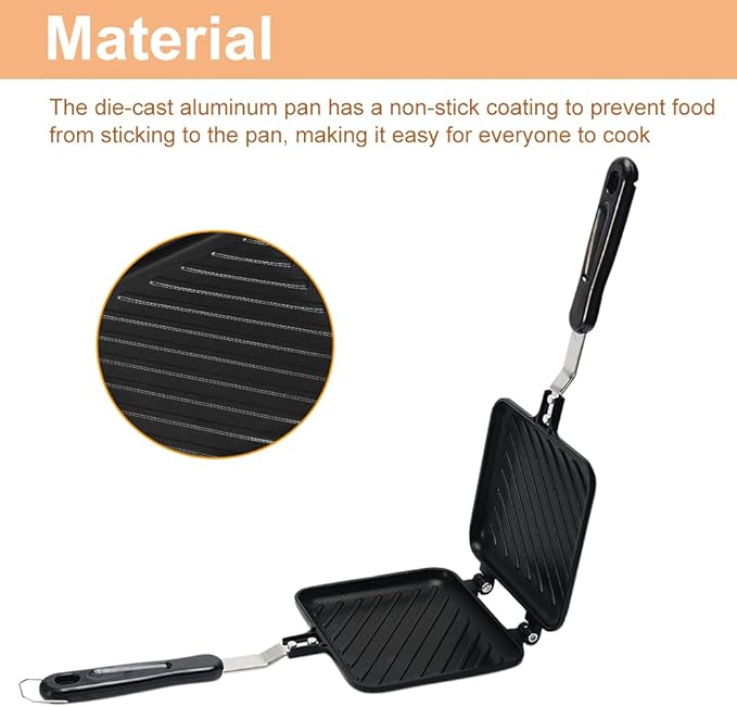 Double-Sided Frying Pan, Double-Coated Non-Stick Grilled Sandwich and Panini Maker, Waffle Pancake Snack Griddle Pan Kitchen Tortillas Sandwich Maker