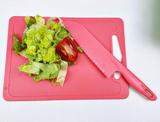 jawbush 11" Professional Plastic Lettuce Knife with Serrated Edges for Cutting Salad Fruit Cake Bread Brownie Lasagna or Various Veggies, Pizza Cutter, Nylon Knife for Nonstick Pans, 2 Pack Pink
