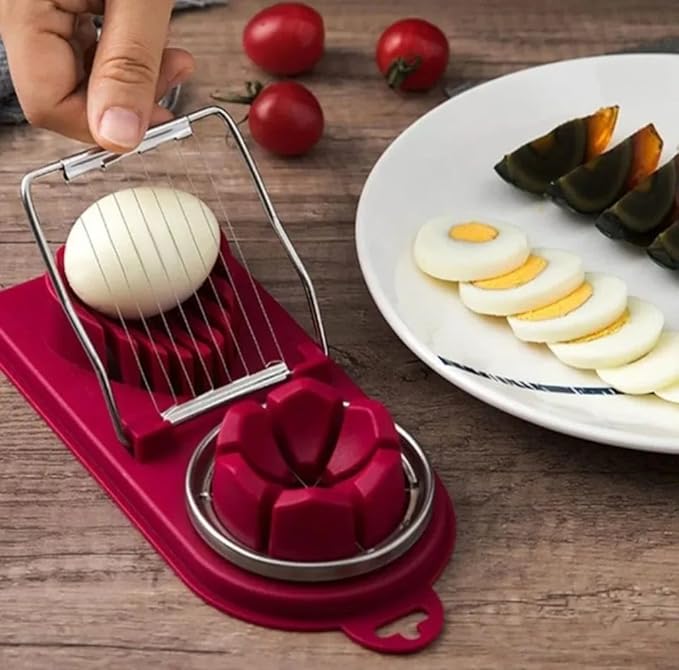 Hard Boiled Egg Cutter, Multi-Purpose Boiled Egg Cutter, Egg Slicer, for Home and Kitchen, Stainless Steel Wire with 2 Slicing Styles, for Cheese, Fruit, Strawberry, Mushrooms and Kiwis (cherry)
