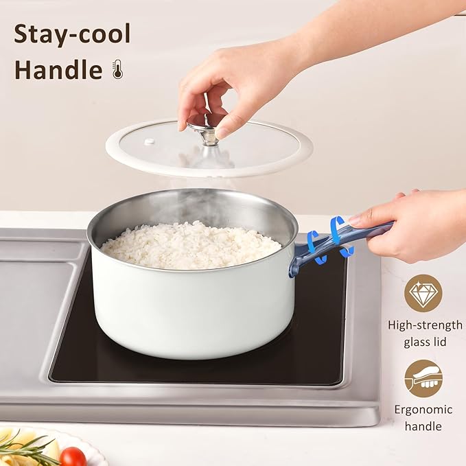 SAKAMOSH 1.5 Quart Tri-ply Stainless Steel Saucepan with Glass Lid, Induction Sauce Pan Compatible with All Cooktops, Non-Toxic Sauce Pot with Stay Cool Handle, Oven & Dishwasher Safe
