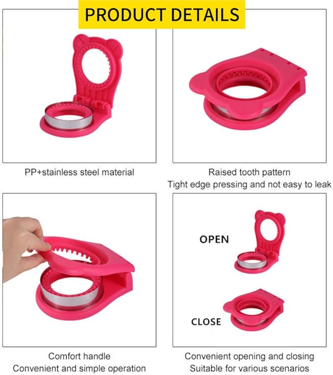 Uncrustable Sandwich Maker,Sandwiches Pocket Circle Shape 3.7Inch Sandwich Cutter and Sealer,Sandwich Cutter for Kids Breakfast and lunchboxes (Rose Red)