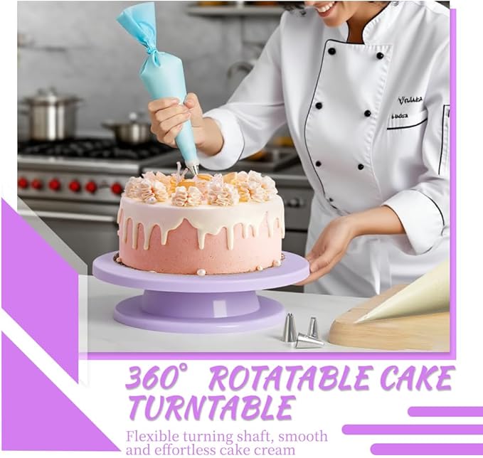 Cake Stand Rotating Turntable kit with Reusable Piping Bag and Piping Tips,Offset Spatula,Cake Decorating Tools for Beginners