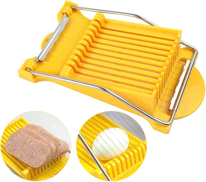 Hoshen Luncheon Meat Slicer, Egg Cutter, Fruit Soft Cheese Slicer, Strengthened Stainless Steel Cutting Line, 10 Slices Evenly Cut，Original Box,Yellow