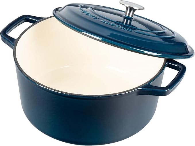 EDGING CASTING Enameled Cast Iron Dutch Oven Pot With Lid, Dutch Oven for Sourdough Bread Baking Round Pot Dule Handle, 6 Quart, Blue