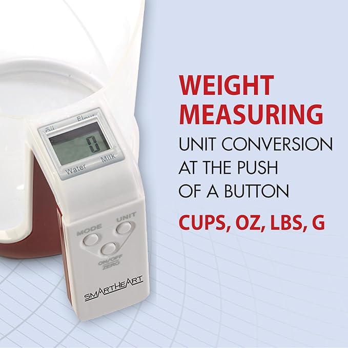SmartHeart Digital Kitchen Measuring Cup Scale | Accurate Measurements with Cup Or Scale Platform | Unit Conversion Grams, Lbs/Oz, Fluid Oz, Cups