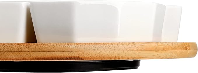 SOUJOY 11'' Lazy Susan Serving Tray, Porcelain 360° Rotatable Serving Tray and Platters, Removable Divided Serving Dishes, Party Relish Bowl for Chip, Dip, Veggies, Candy and Snack, Cheese, 7 Pieces
