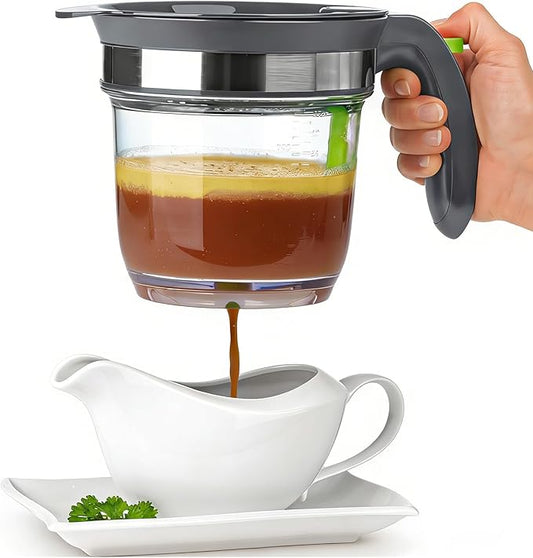 IVYHOME 4 Cups Plastic Fat Separator with Bottom Release, Gravy Grease Separator, Soup Oil Separator Measuring Cup
