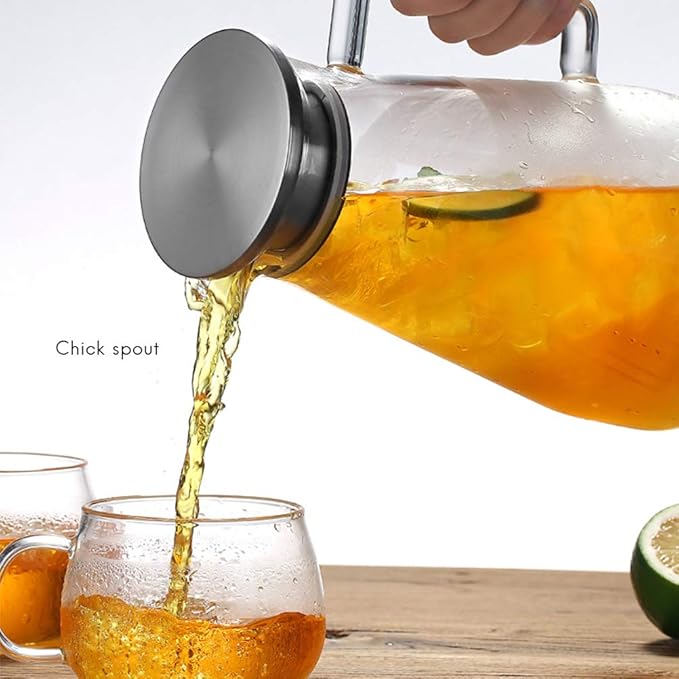 Large Capacity Teapot Glass Tea Maker Heat Bottles with Removable Stainless Steel Cover, Teapot for Loose Leaf and Blooming Tea and Fruit Tea (Pyramid 1800ml)
