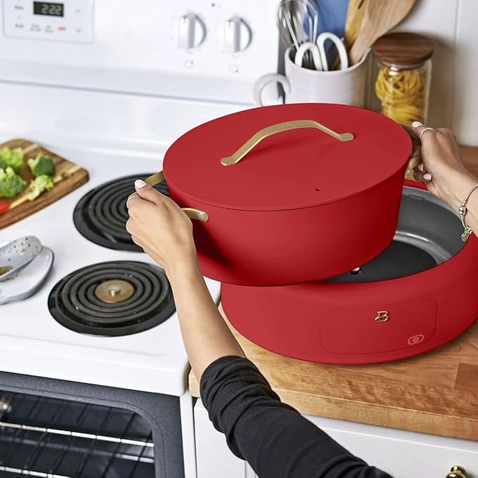 Beautiful 10-in-1 Electric Multi-Cooker, 6-Quart, Digital Display, Non-Stick Pot, One-Touch Control, 10 Cooking Functions (Tomato Red)