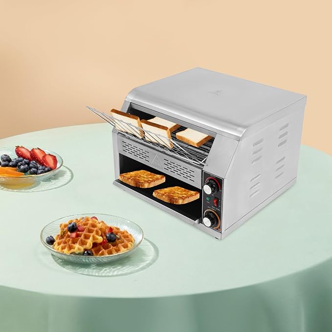 Commercial Conveyor Toaster, 2400W 450 Slices/H Toaster Conveyors Heavy Duty Industrial Conveyor Toasters Stainless Steel Electric Oven w/Dual Heating Tube 7-speed Adjustments (18.31*16.42*15.28In)