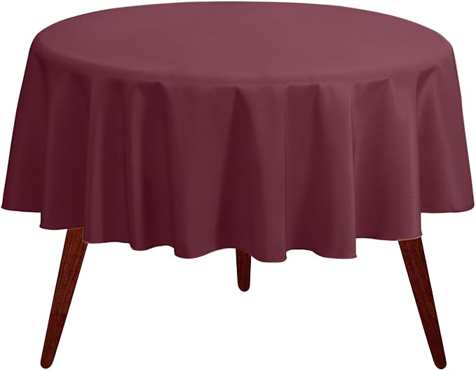 Gee Di Moda Round Tablecloth - 120 Inch Burgundy Round Table Cloth for 60 to 96 Inch Round Tables - Heavy Duty Washable Fabric - for Buffet Table, Holiday Party, Dinner, Wedding & Baby Shower