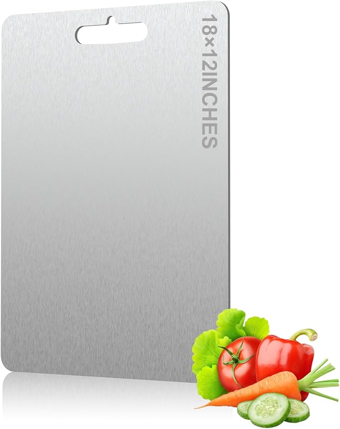 Titanium Cutting Board, Titanium Cutting Boards for Kitchen Double-Sided Stainless Steel Cutting Board Durable Non Toxic Food-Grade Chopping Board for Meat Vegetable Fruit(18"L x 12"W)