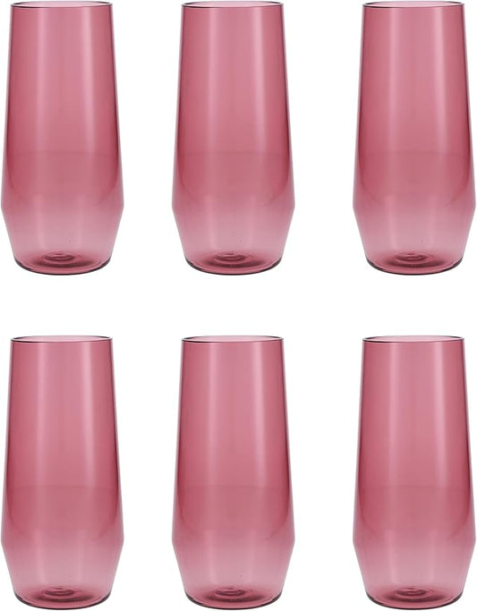 Fortessa Sole Outdoor Shatter Resistant BPA Free Premium Copolyester Plastic Drinkware 6 Pack, Rose Red, Iced Tea Glass