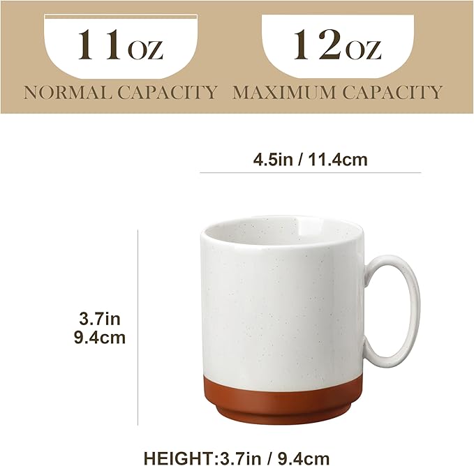 MALACASA 12oz Ceramic Coffee Mugs Set of 4, Stackable Coffee Cups with Straight-Sided Design, Mugs for Coffee, Latte, Tea, Hot Chocolate, Cappuccino and Cocoa, Microwave & Dishwasher Safe, Khaki White