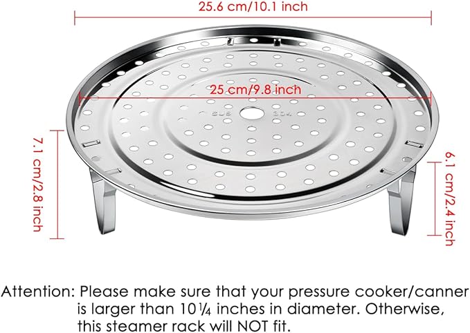 DS. DISTINCTIVE STYLE Steamer Rack 10.1 Inch 304 Stainless Steel Steaming Rack Steam Tray with Removable Legs for Steaming Crab, Tamale Cookware Instant Pressure Cooker Multi-functional Steamer Basket (Silver - 25.6 cm)
