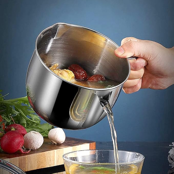 Stainless Steel Fat Separator 4 Cup/1000ML Gravy Grease Separator with Strainer and Glass Lid, Soup Oil Separator Cup for Cooking, Oil Soup Separator Strainer Pot for Kitchen