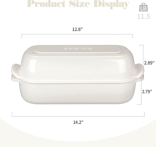 EDGING CASTING Enameled Cast Iron Loaf Pan with Lid, Bread pan, Dutch Oven Bread pan for Homemade Sourdough Bread Baking, 12.5x5.5 inch, 5qt, White