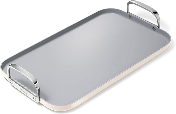 Caraway Double Burner Griddle - 19x12” Griddle Pan - Non-Stick Ceramic Coated - Non Toxic, PTFE & PFOA Free - Oven Safe & Compatible with All Stovetops - Cream