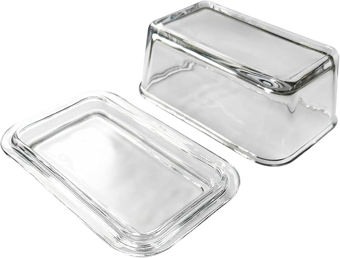 Fox Run Glass Butter Dish With Cover, Clear Butter Dish For The Counter or Refrigerator