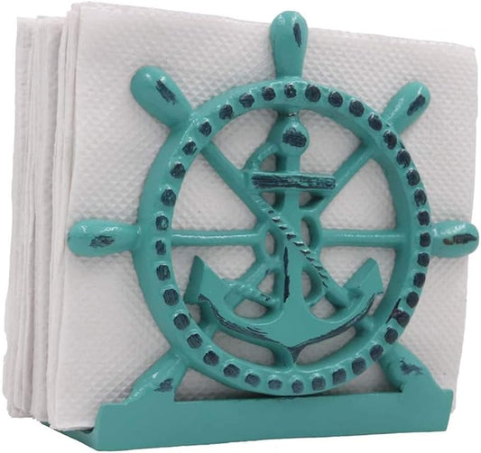 THDC Nautical Napkin Holder, Lunch, Dinner, Nautical Collection Napkin Holder, Made of Metal (Anchor Distressed Green)