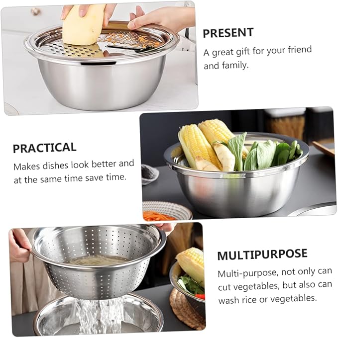 1Pc Stainless Steel Multi Purpose Grater Draining Tool for Vegetables Portable Slicing Washing Kitchen for Home Use