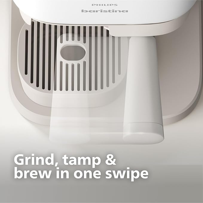 Philips Baristina Espresso Machine - Real espresso, made simple. Compact coffee machine, natural white with white portafilter, 16 bar pump pressure, automatic grinder, Cafe Crema (BAR300/00)