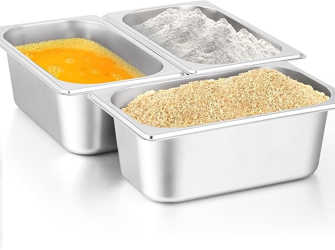 wutfuooo 4 Pack Hotel Pans, 1/4 Size 4" Deep Stainless Steel Steam Table Serving Pan, Buffet Dinner Catering Food Pans, Warmer Breading Tray Batter Pan for Restaurant Salad Bar Party Supplies