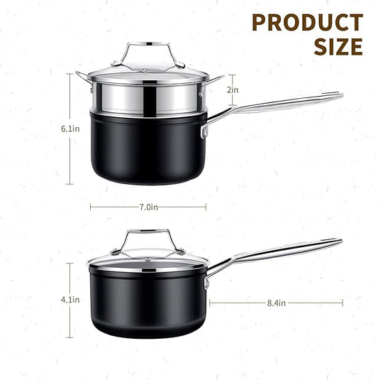 MSMK 2.5 Quart Saucepan with lid, Small Saucepan with Steamer Non stick, Induction, Scratch-resistant, Small Cooking Pot