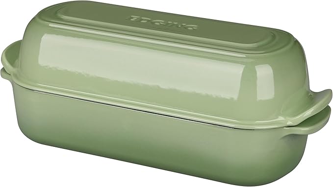 EDGING CASTING Enameled Cast Iron Loaf Pan with Lid, Bread pan, Dutch Oven Bread pan for Homemade Sourdough Bread Baking, 12.5x5.5 inch, 5qt, Pistachio Green