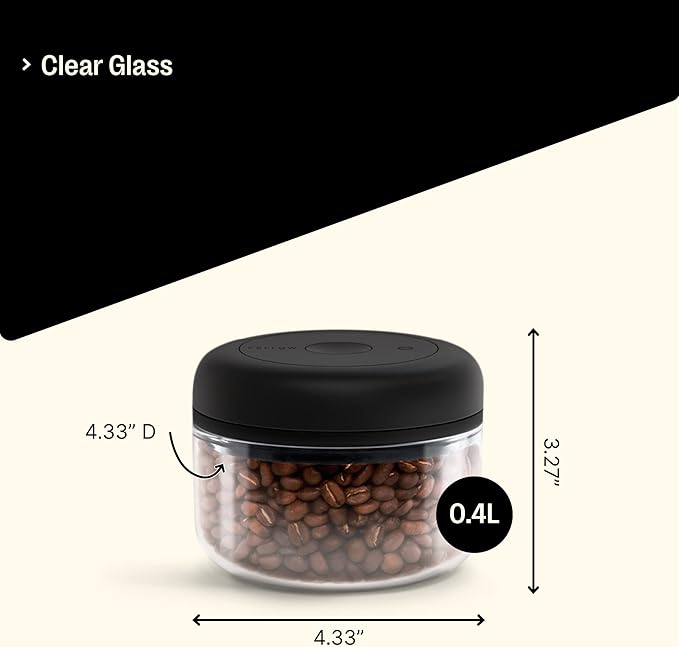 Fellow Atmos Vacuum Coffee Canister, 0.4L Clear Glass – Airtight Food Storage Container for Whole Beans, Ground Coffee, Tea & Spices – Vacuum Seal Preserves Freshness – BPA-Free, Holds up to 6 oz