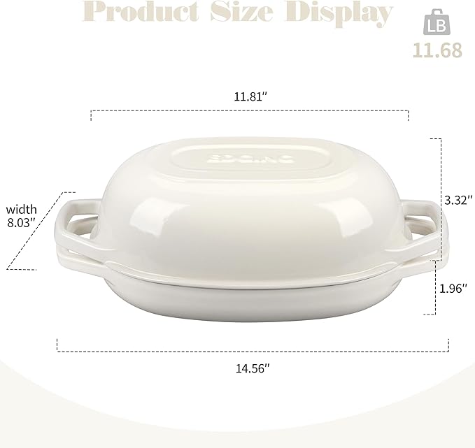 EDGING CASTING Enameled Cast Iron Oval Dutch Oven Pot with Lid, Dutch Oven for Sourdough Bread Baking, Oval Bread Pan, Bread Oven, Bread Dutch Oven, 5qt, White